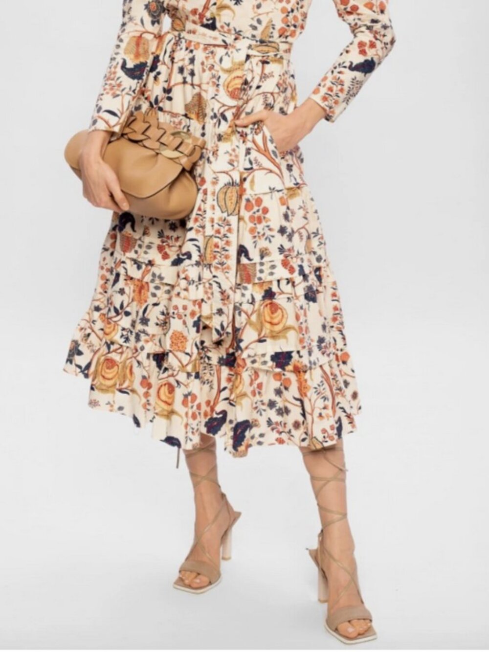 Ulla Johnson Cream ‘Sigrid’ Print Tiered Ruffle Cotton Midi Floral Skirt 6